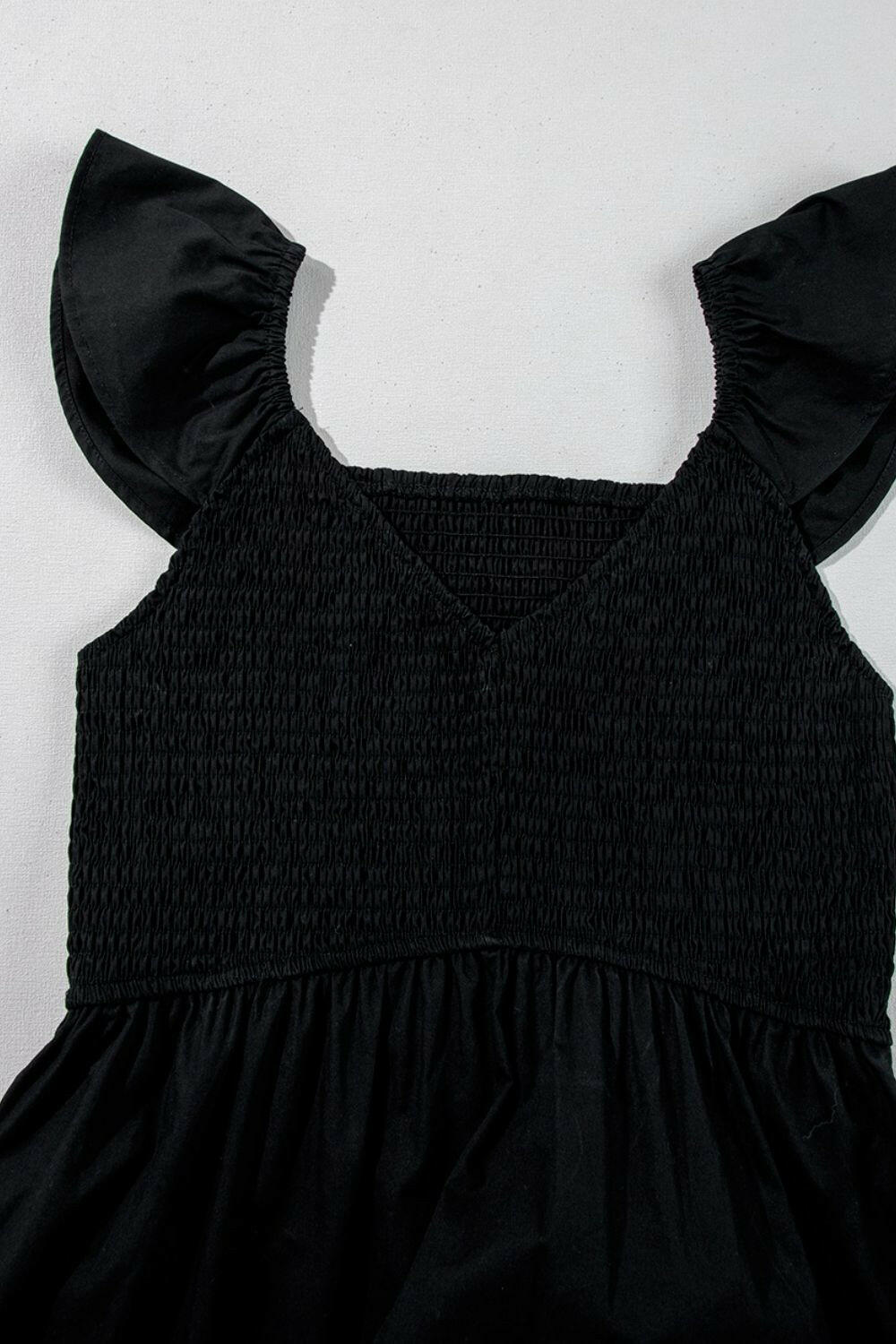 V Neck Ruffled Cap Sleeve Smocked Maxi Dress - StyleLure