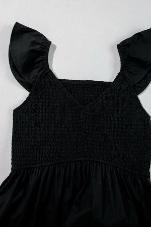 V Neck Ruffled Cap Sleeve Smocked Maxi Dress - StyleLure