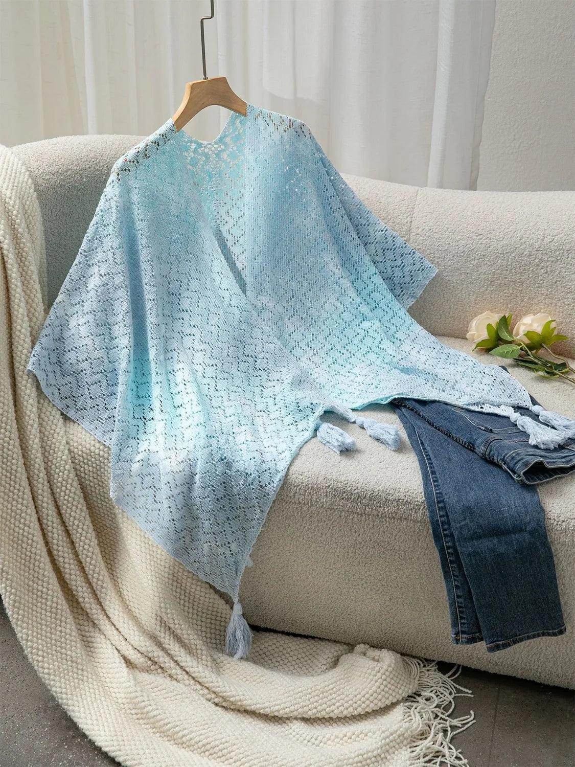 Openwork Tassel Gradient Knit Cover Up - StyleLure
