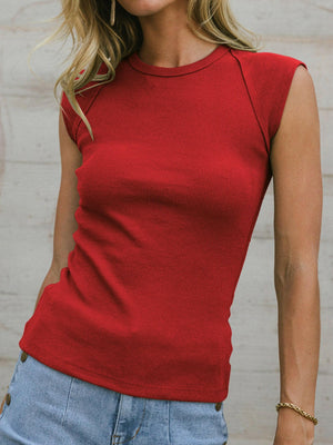 Ribbed Round Neck Slim Tank - StyleLure