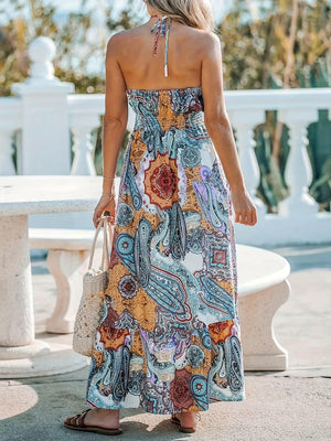 Printed Halter Neck Maxi Dress - StyleLure