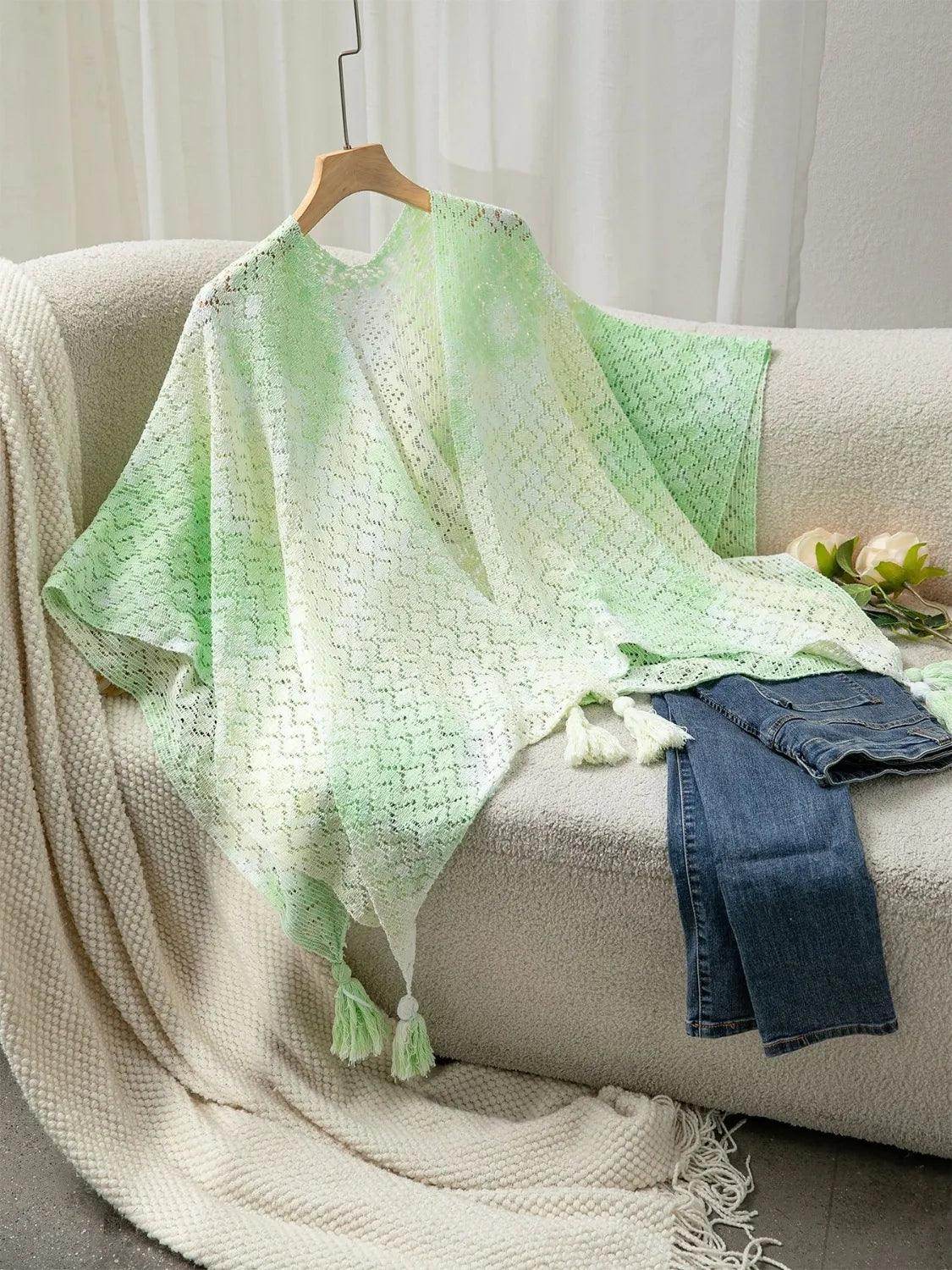 Openwork Tassel Gradient Knit Cover Up - StyleLure