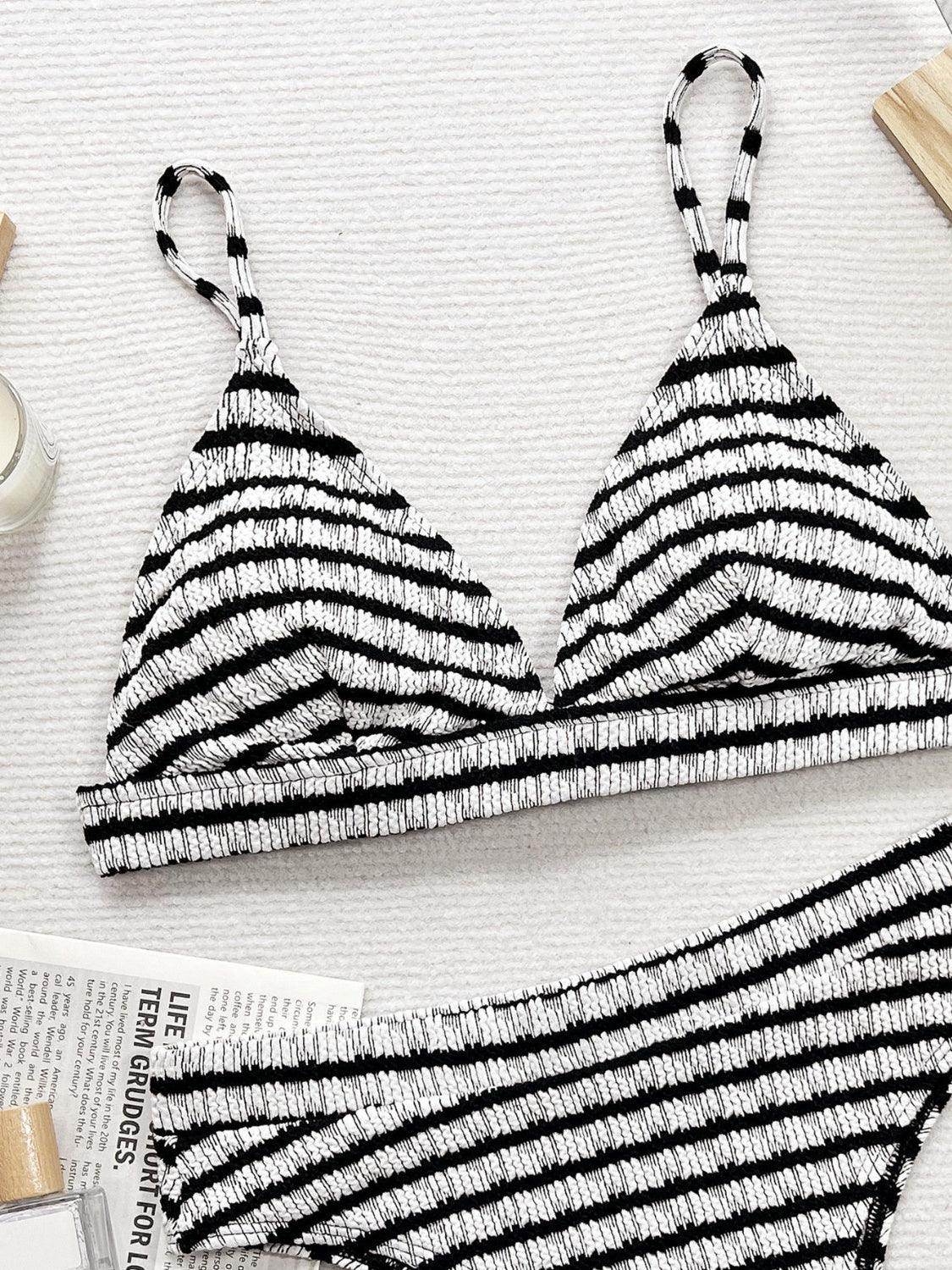 Striped V-Neck Two-Piece Swim Set - StyleLure