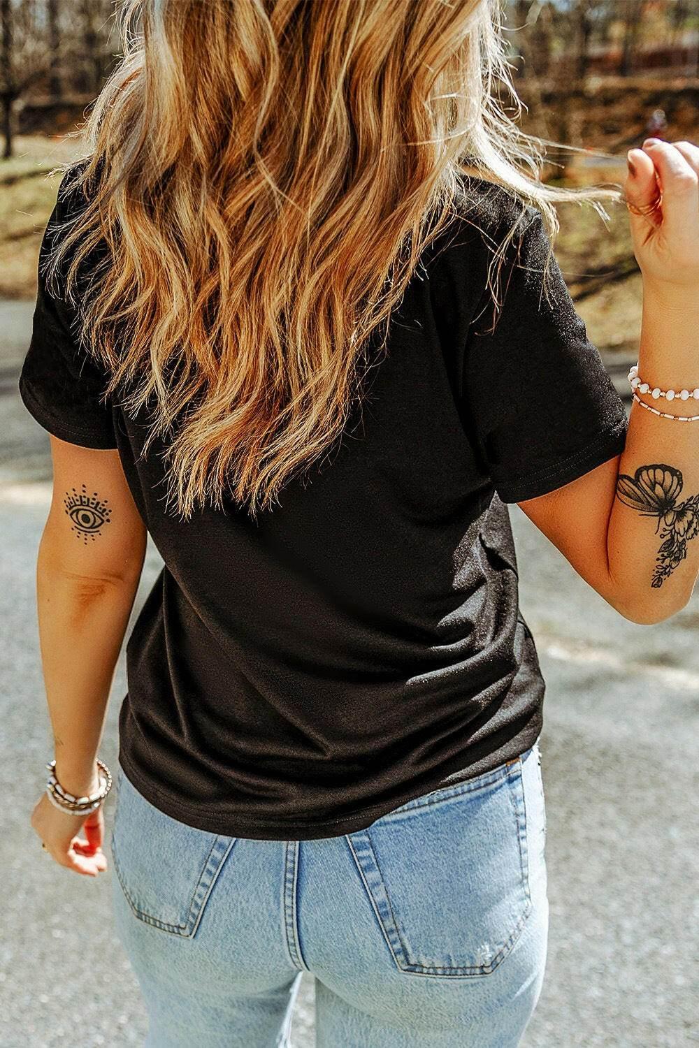 MAMA Rhinestone Letter Round Neck T-Shirt - StyleLure