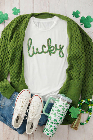 Sequined Lucky St.Patricks Day T-Shirt - StyleLure