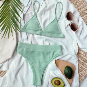 Spaghetti Strap Ribbed Bikini Set - StyleLure