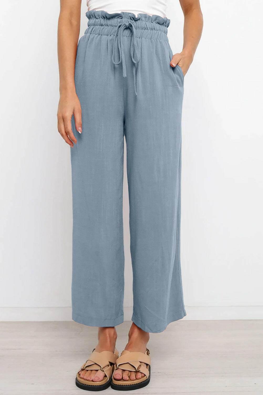 Drawstring Paperbag Waist Wide Leg Pants - StyleLure