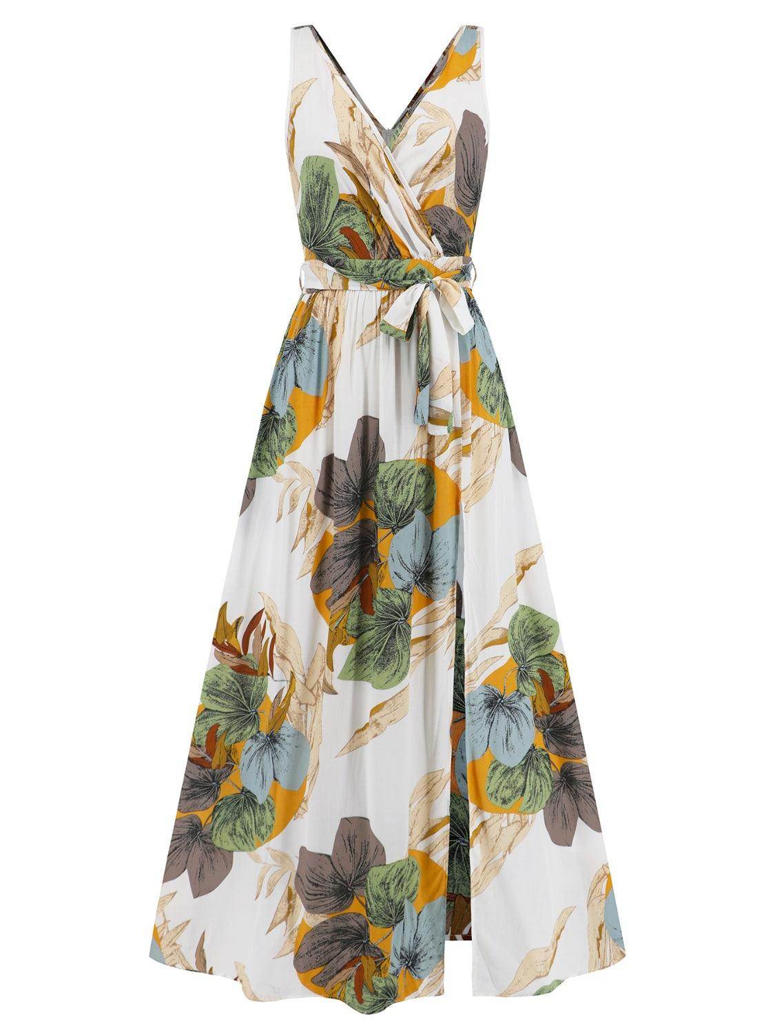Slit Tied Printed Surplice Dress - StyleLure