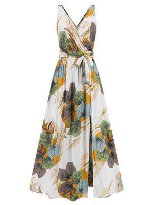 Slit Tied Printed Surplice Dress - StyleLure