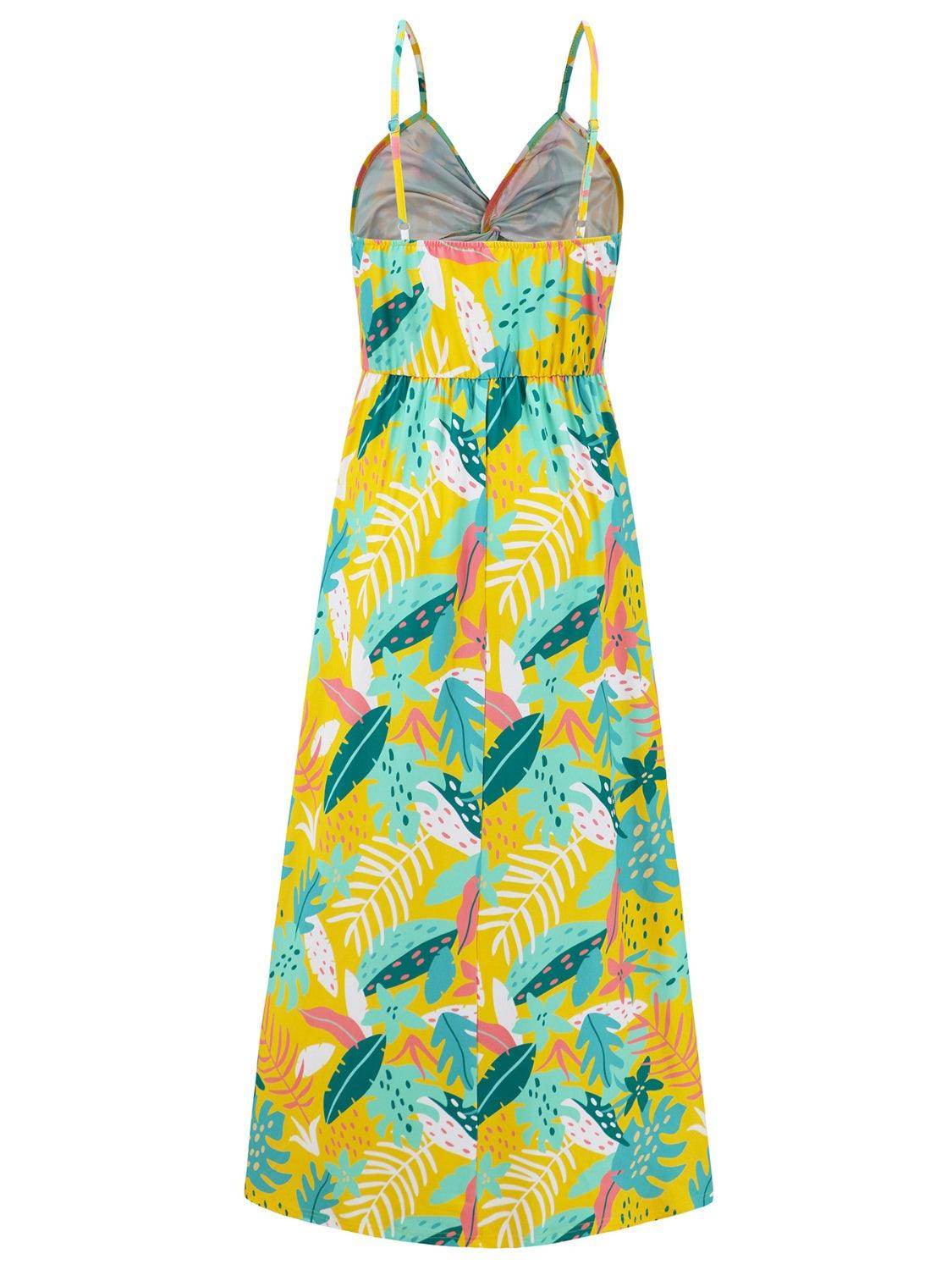 Twisted Printed V-Neck Cami Dress - StyleLure