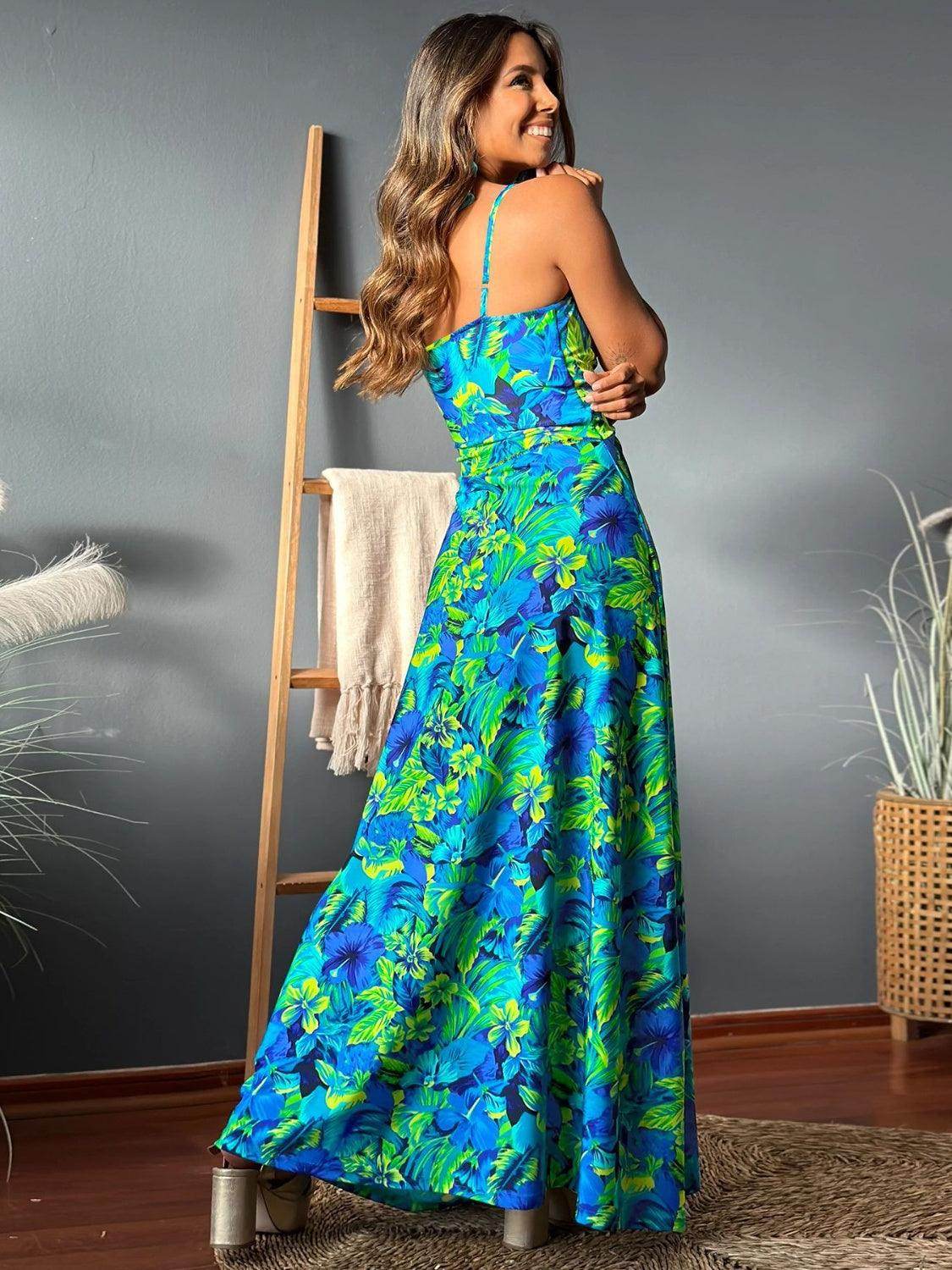 Twisted Printed V-Neck Cami Dress - StyleLure