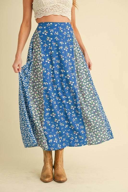 Aemi + Co Floral Elastic Waist Maxi Skirt - StyleLure