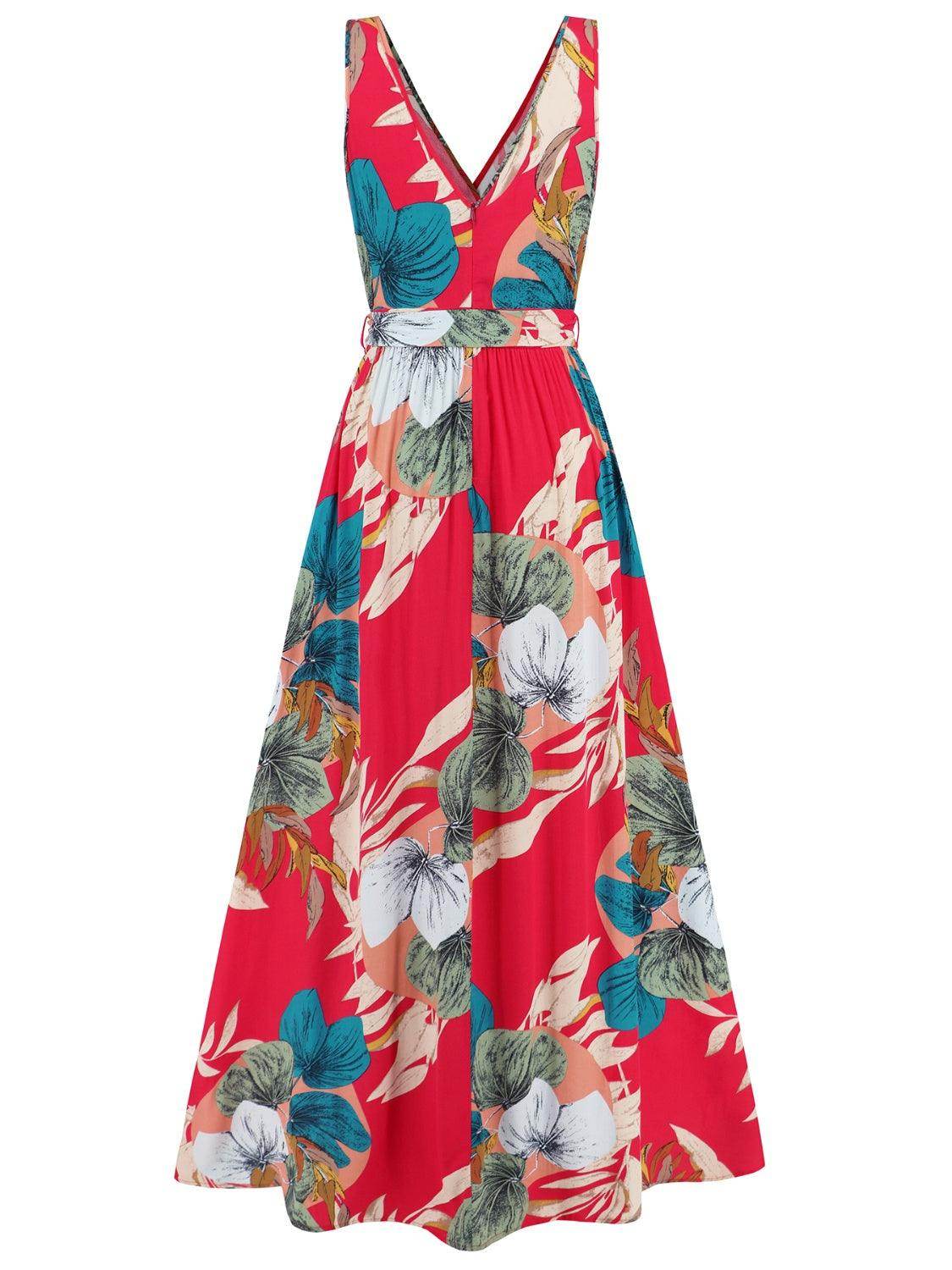 Slit Tied Printed Surplice Dress - StyleLure