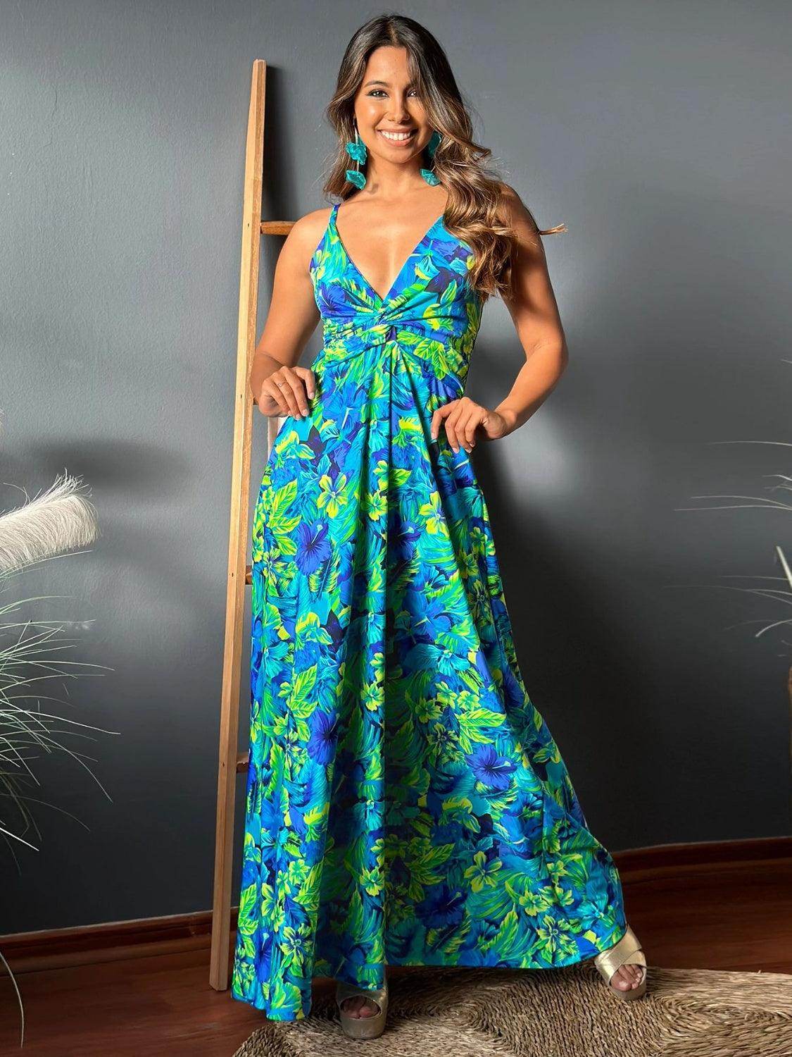 Twisted Printed V-Neck Cami Dress - StyleLure