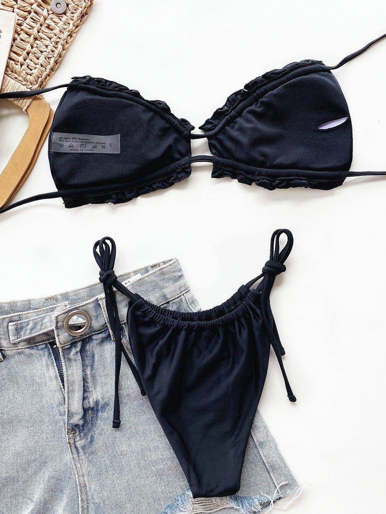 Frill Trill Halter Neck Bikini Set - StyleLure