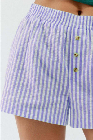 Striped Elastic Waist Shorts - StyleLure