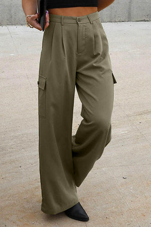 Ruched Wide Leg Pants with Pockets - StyleLure