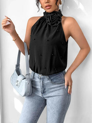 3D Flower Grecian Neck Bodysuit - StyleLure