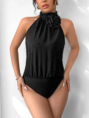3D Flower Grecian Neck Bodysuit - StyleLure