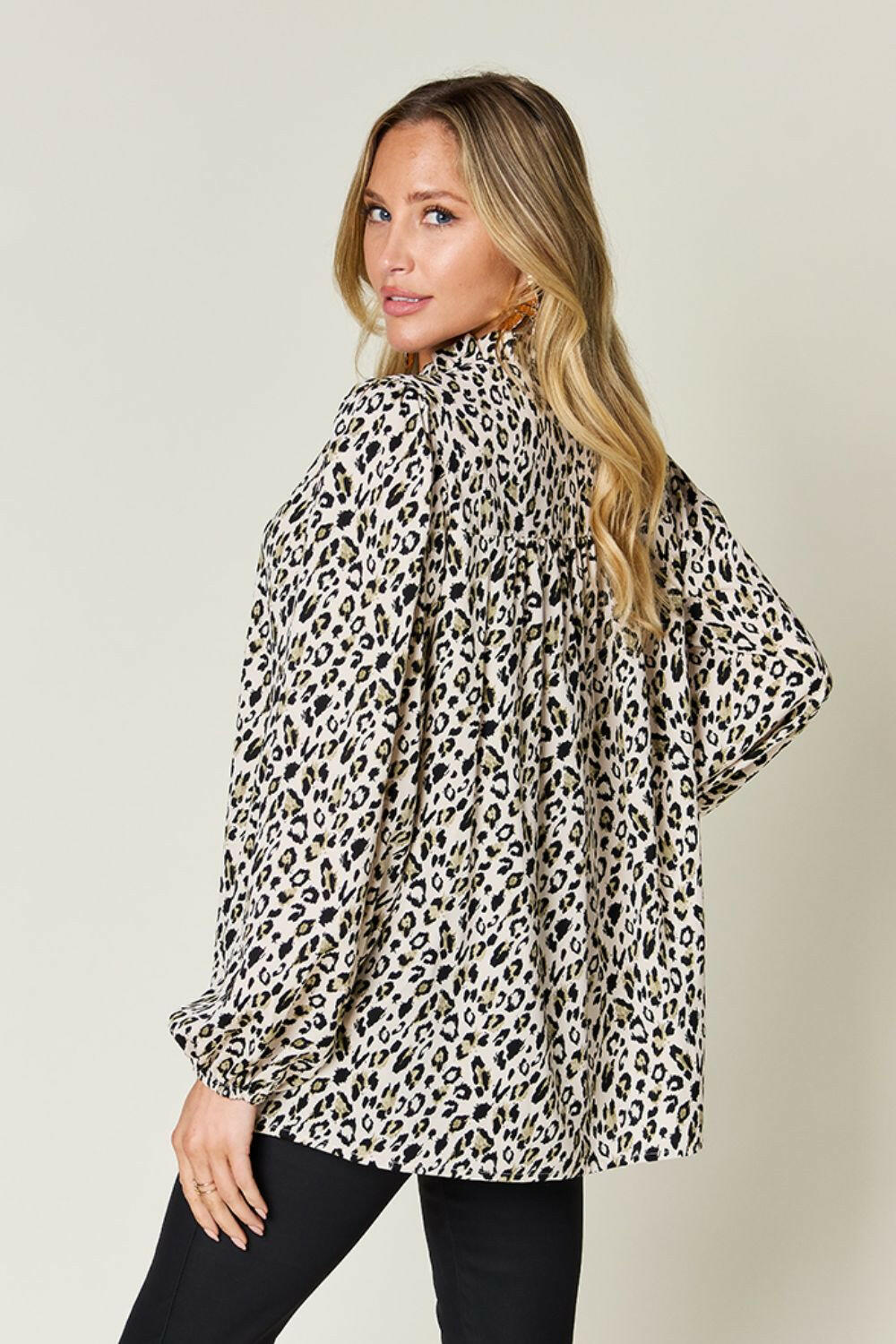 Double Take Full Size Leopard Long Sleeve Blouse - StyleLure
