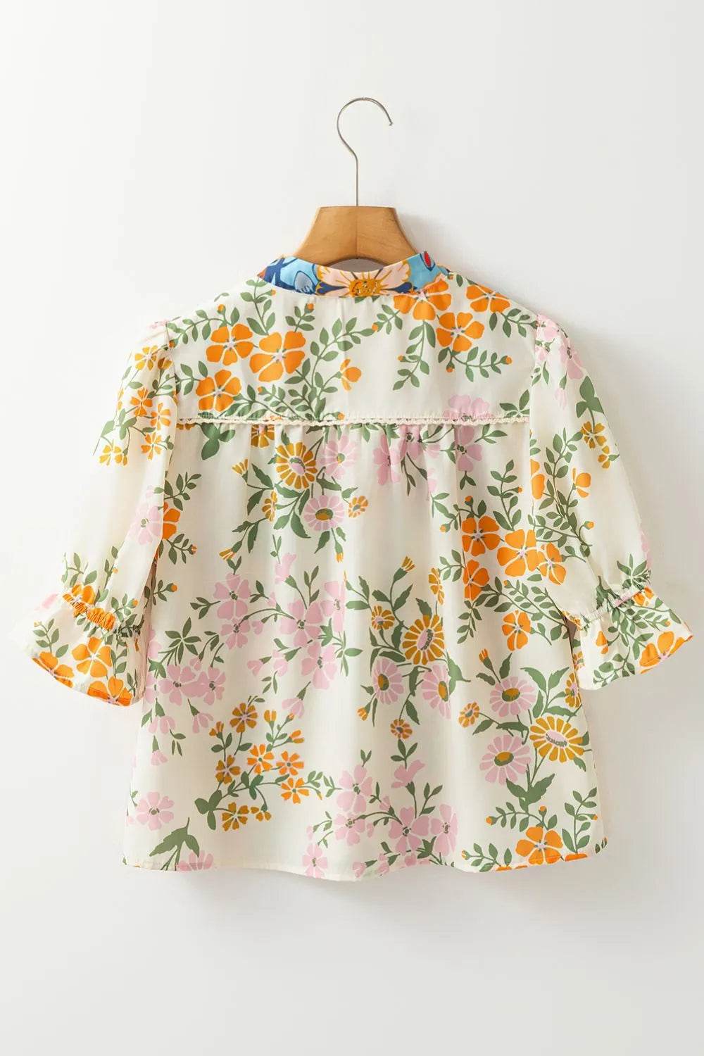 Multicolour Crochet V Neck Half Sleeve Boho Floral Blouse - StyleLure