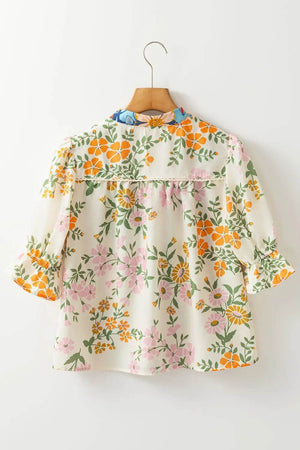 Multicolour Crochet V Neck Half Sleeve Boho Floral Blouse - StyleLure