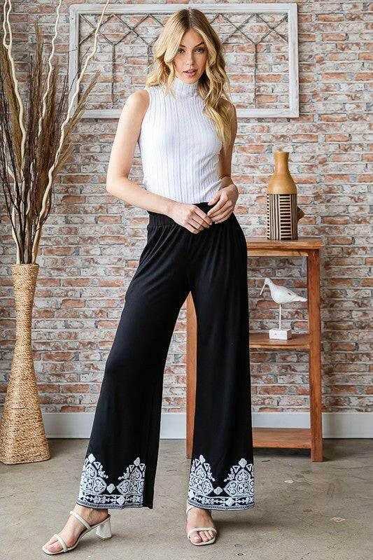 Heimish Full Size Solid Damask Casual Pants Plus Size - StyleLure