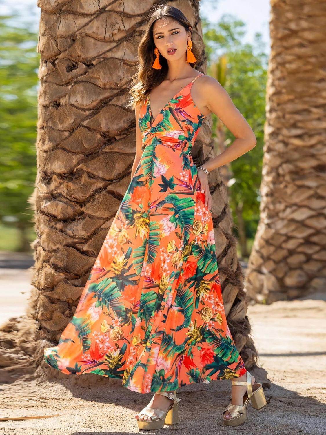 Twisted Printed V-Neck Cami Dress - StyleLure