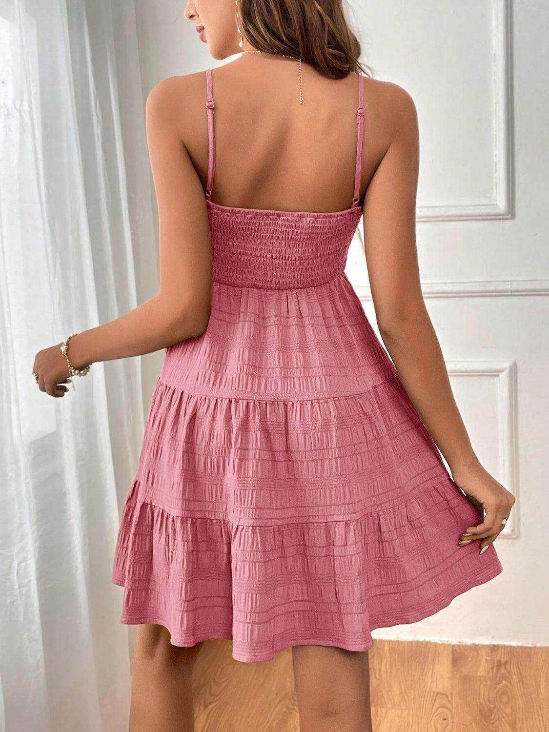 Smocked Tiered Sleeveless Mini Dress - StyleLure