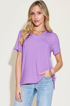 Basic Bae Bamboo Full Size V-Neck High-Low T-Shirt - StyleLure