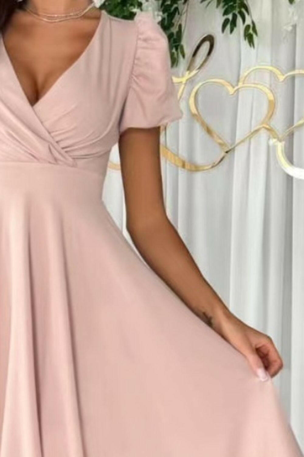 Surplice Puff Sleeve Midi Dress - StyleLure