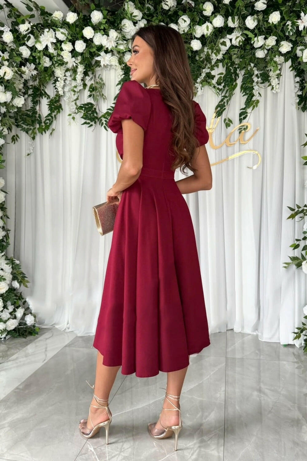 Surplice Puff Sleeve Midi Dress - StyleLure
