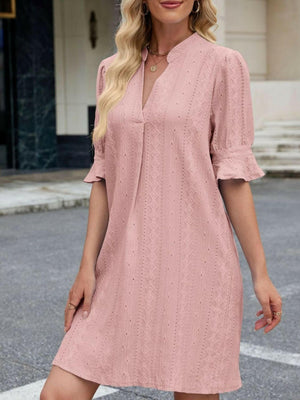 Eyelet Flounce Sleeve Mini Dress - StyleLure