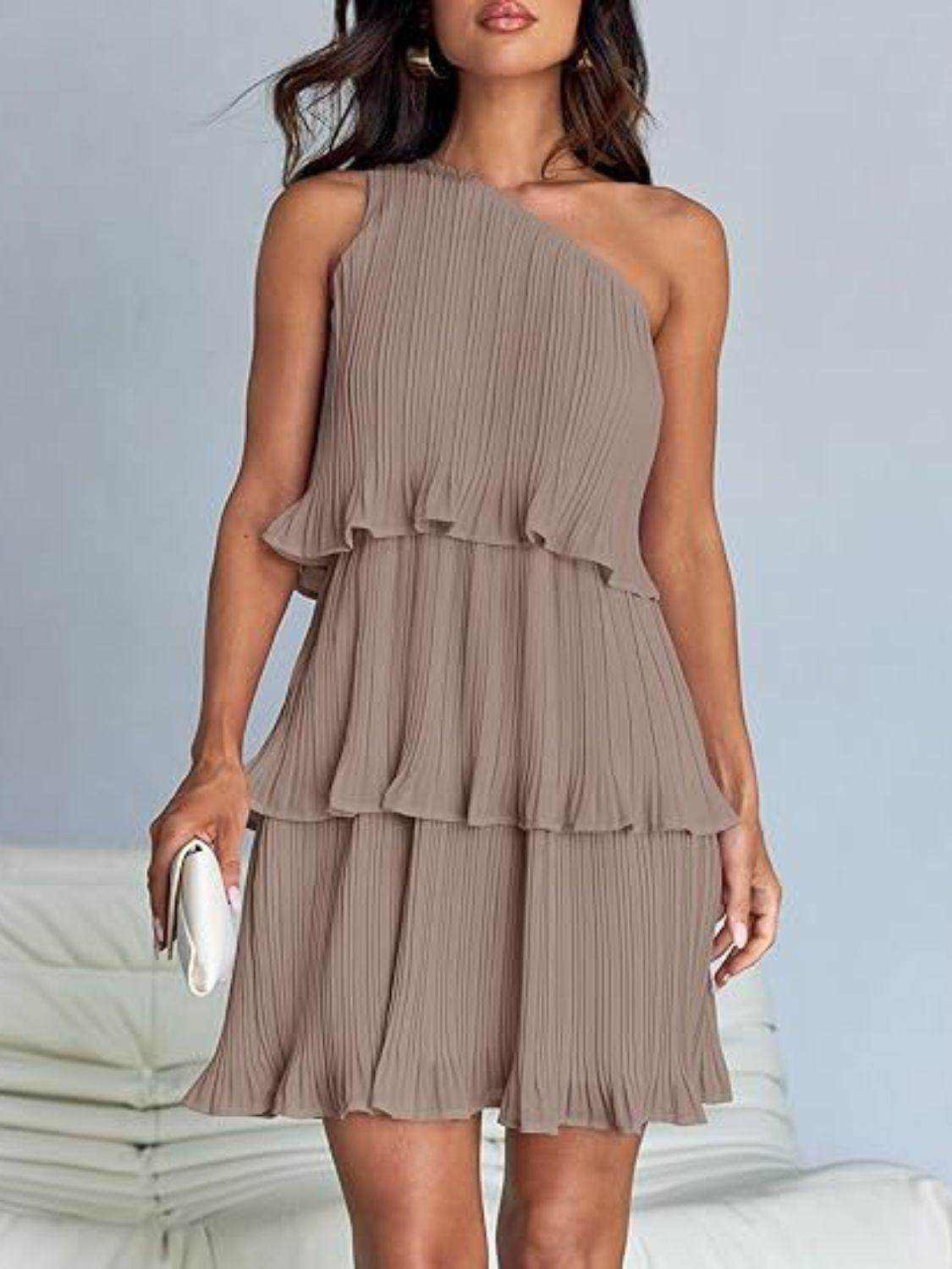 Layered Single Shoulder Mini Dress - StyleLure