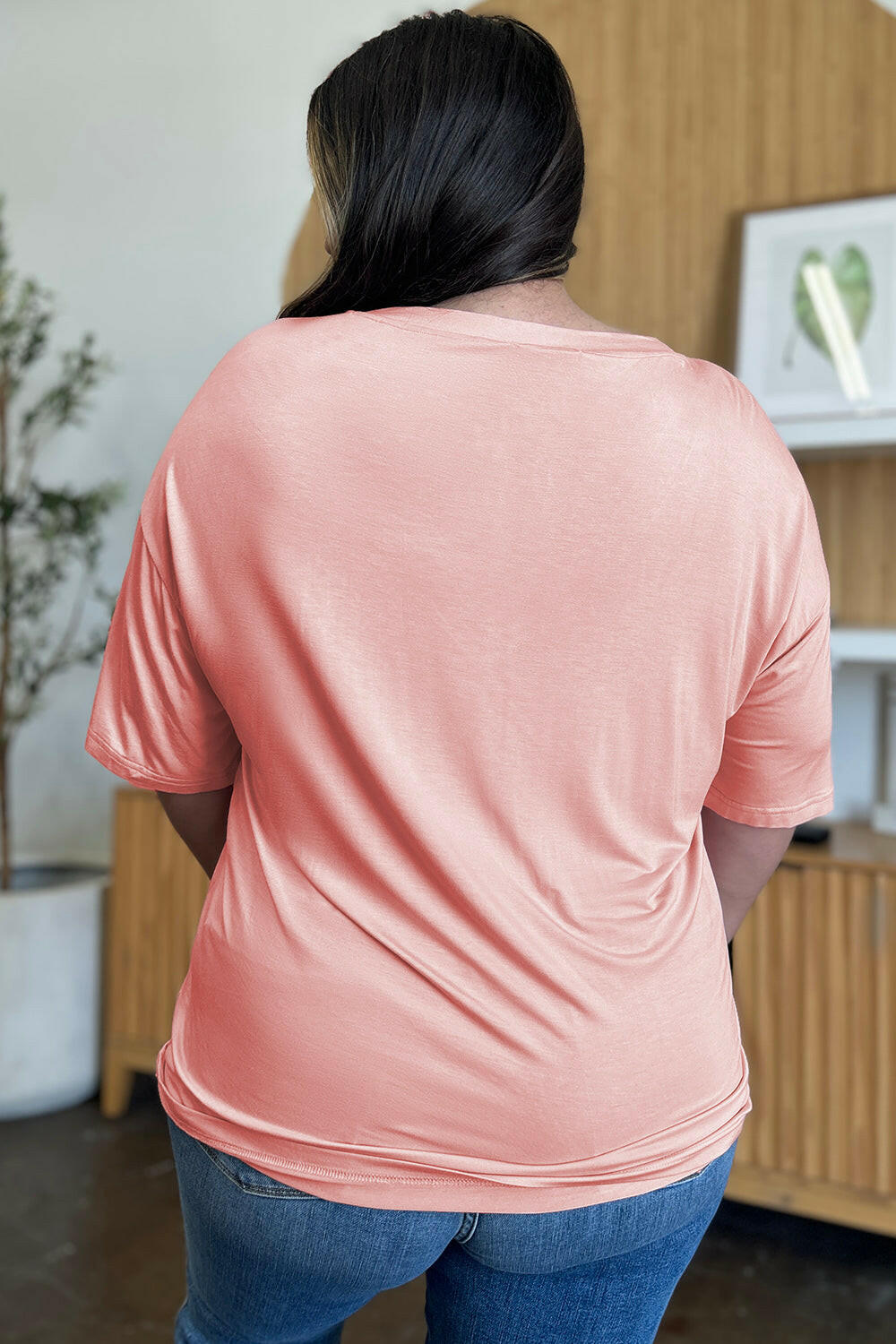 Basic Bae Full Size Bamboo V-Neck Drop Shoulder T-Shirt - StyleLure