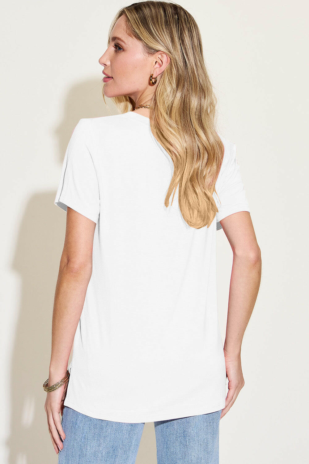 Basic Bae Bamboo Full Size V-Neck High-Low T-Shirt - StyleLure