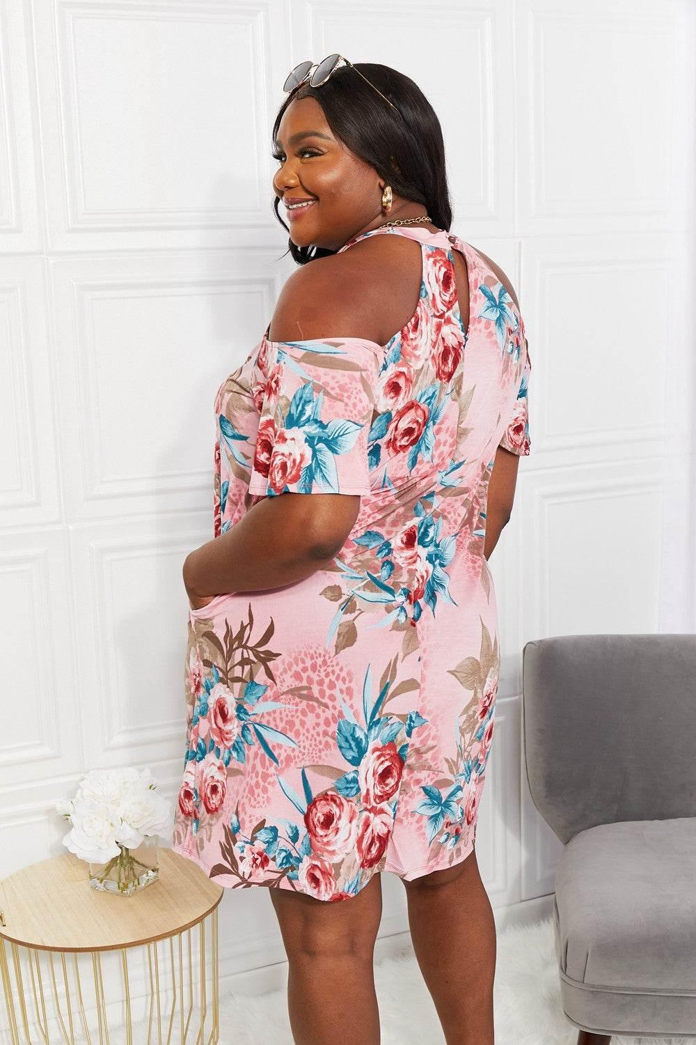 Sew In Love Full Size Fresh-Cut Flowers Cold-Shoulder Dress - StyleLure