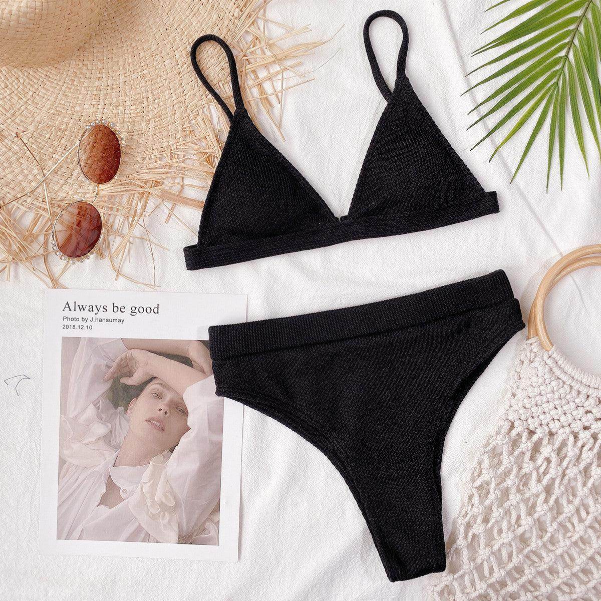 Spaghetti Strap Ribbed Bikini Set - StyleLure
