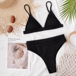 Spaghetti Strap Ribbed Bikini Set - StyleLure