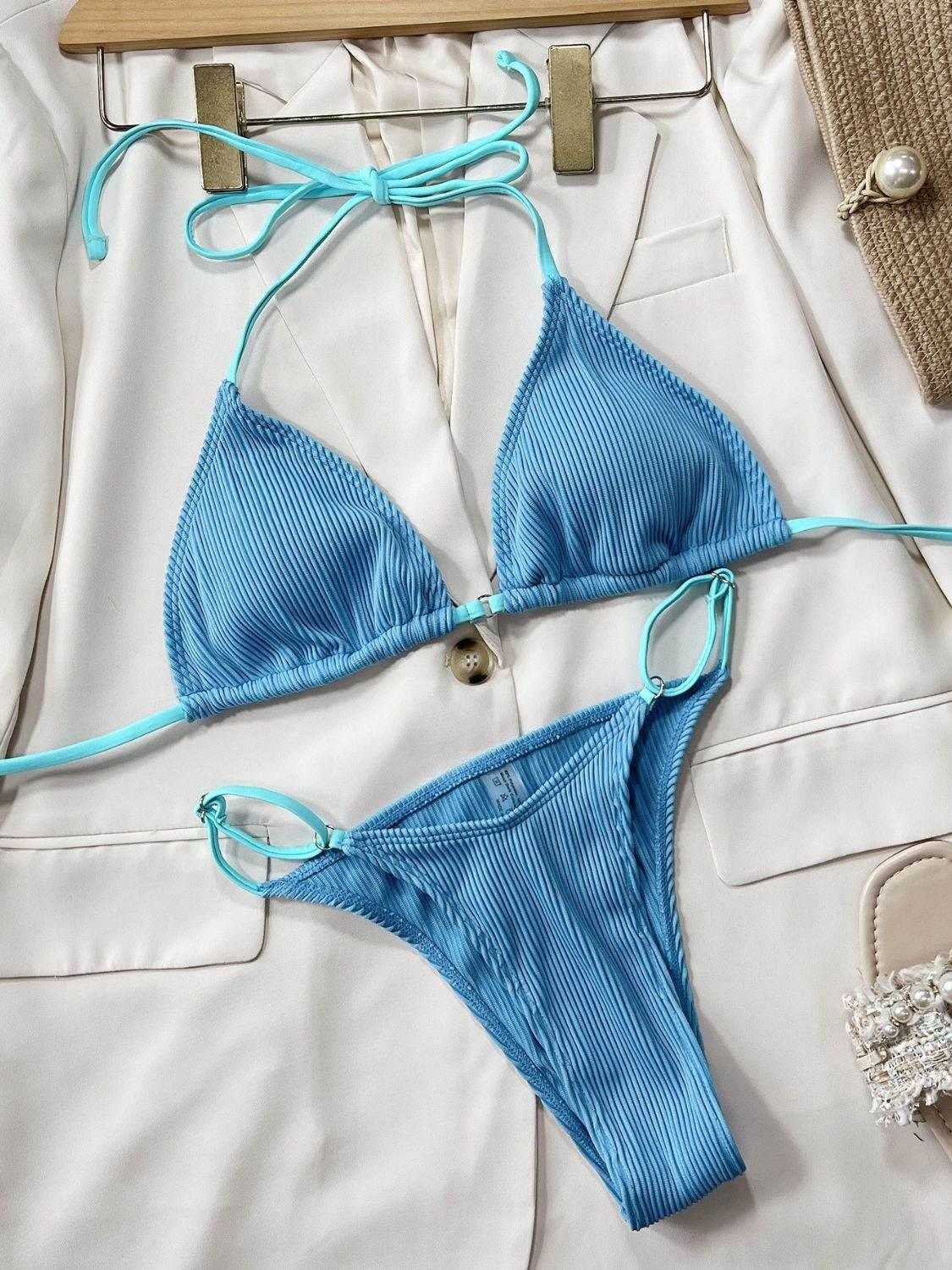 Ribbed Tie Back Bikini Set - StyleLure