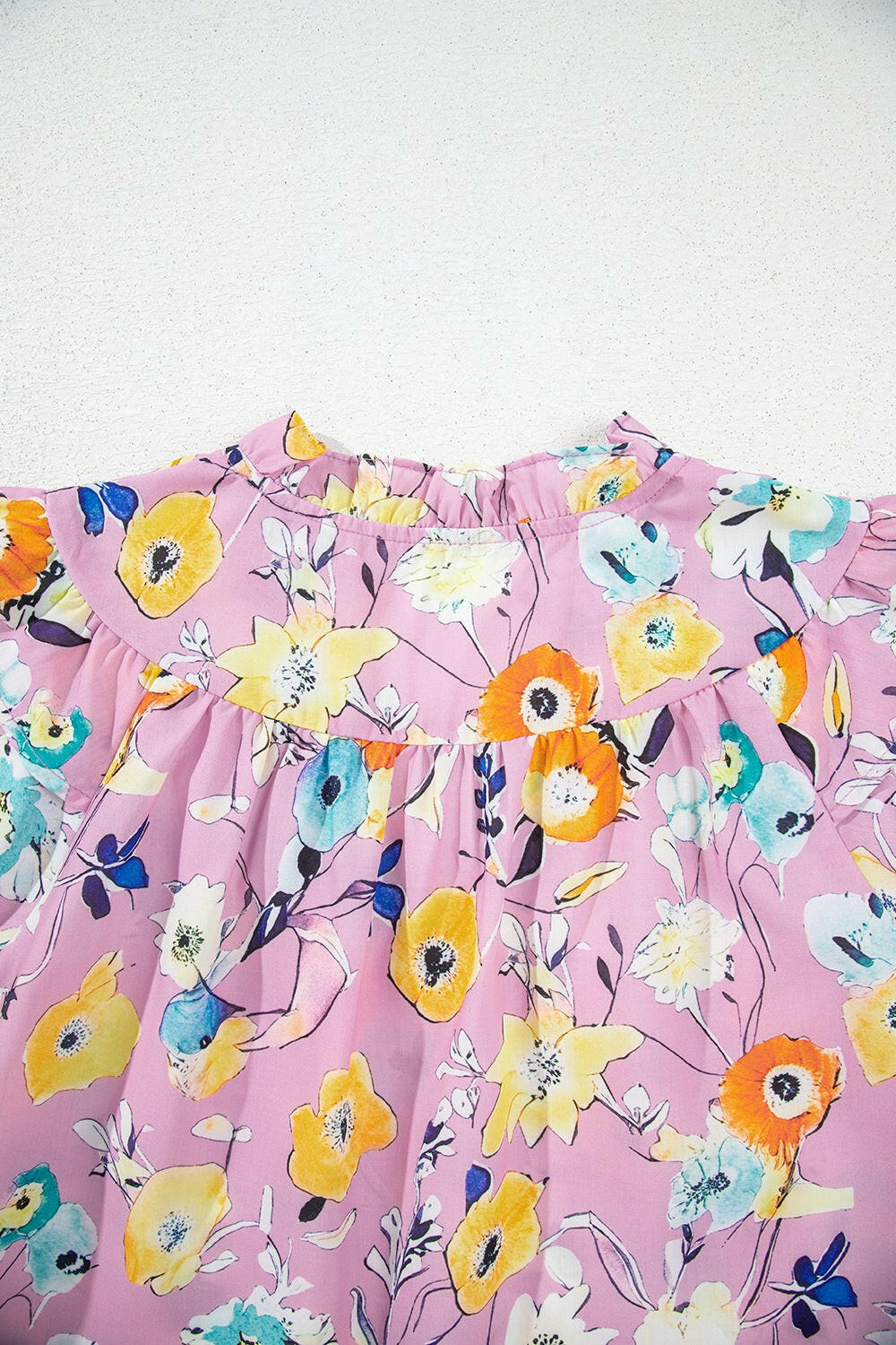 Printed Notched Double Layered Ruffle Sleeve Blouse - StyleLure