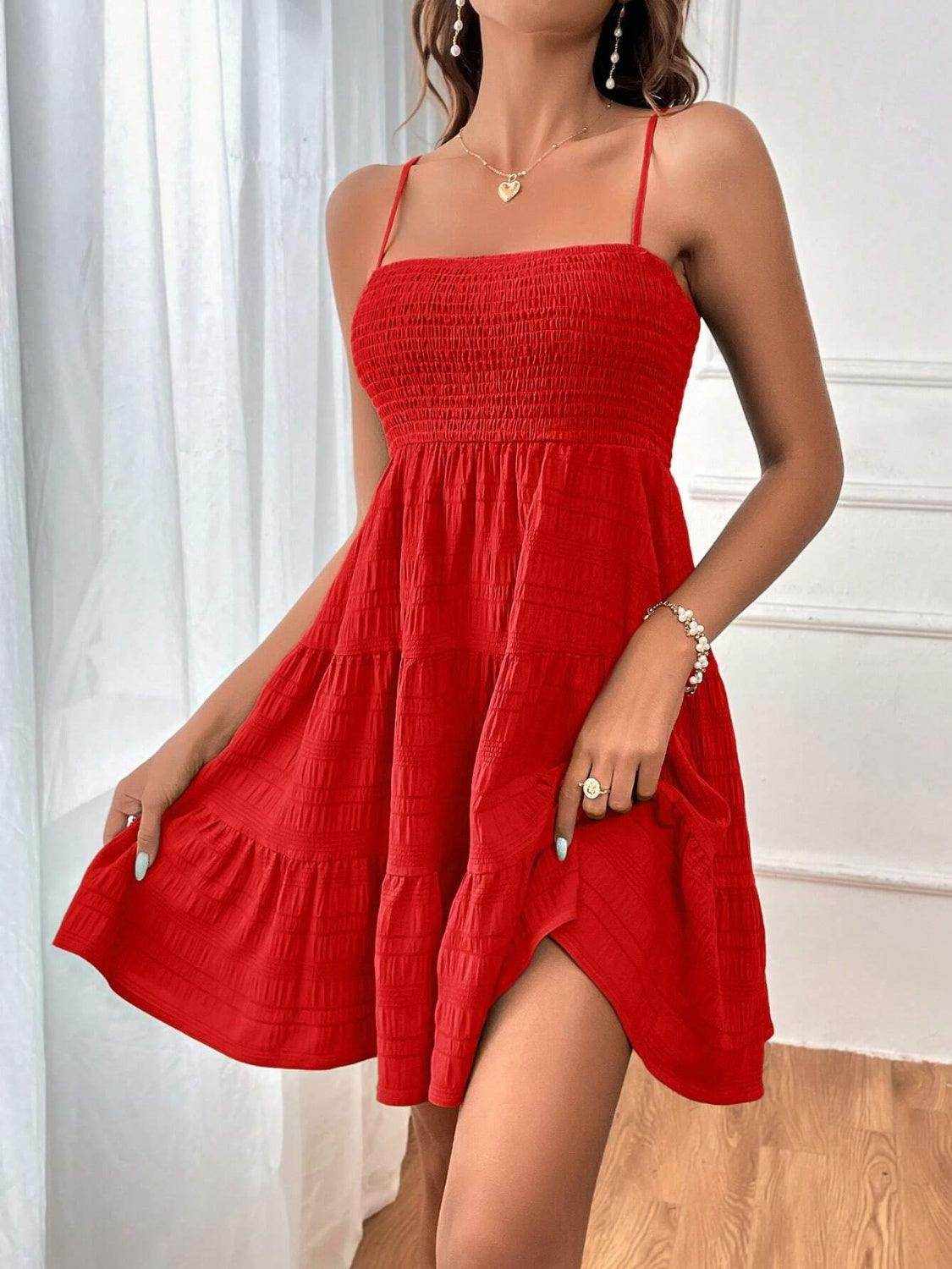 Smocked Tiered Sleeveless Mini Dress - StyleLure