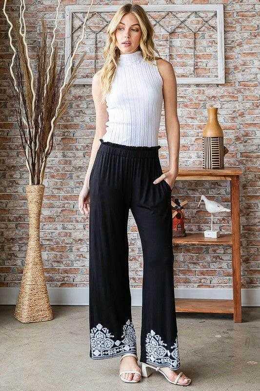 Heimish Full Size Solid Damask Casual Pants Plus Size - StyleLure