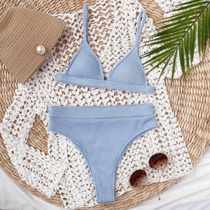 Spaghetti Strap Ribbed Bikini Set - StyleLure