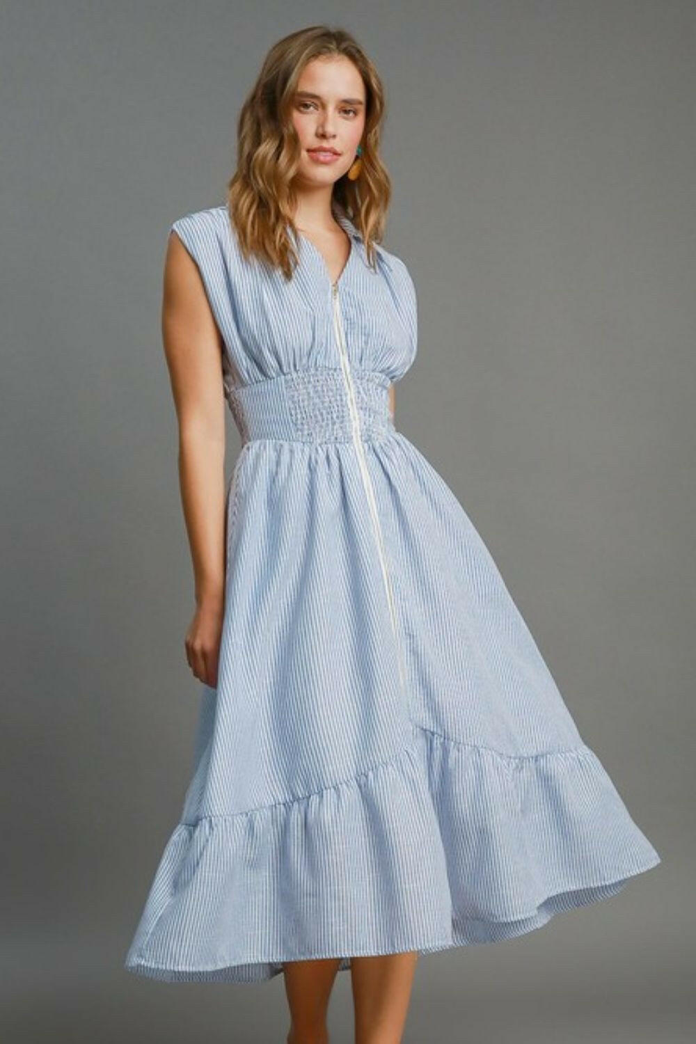 Umgee Full Size Striped Midi Dress with Smocked Waist Plus Size - StyleLure