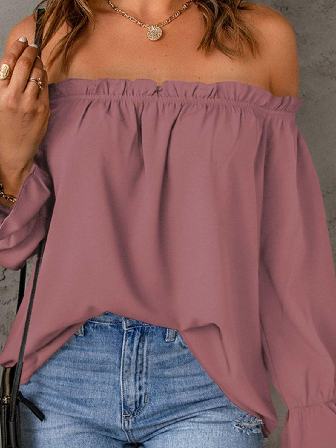 Off-Shoulder Flounce Sleeve Blouse - StyleLure