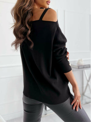 Asymmetrical Neck Buttoned Top - StyleLure