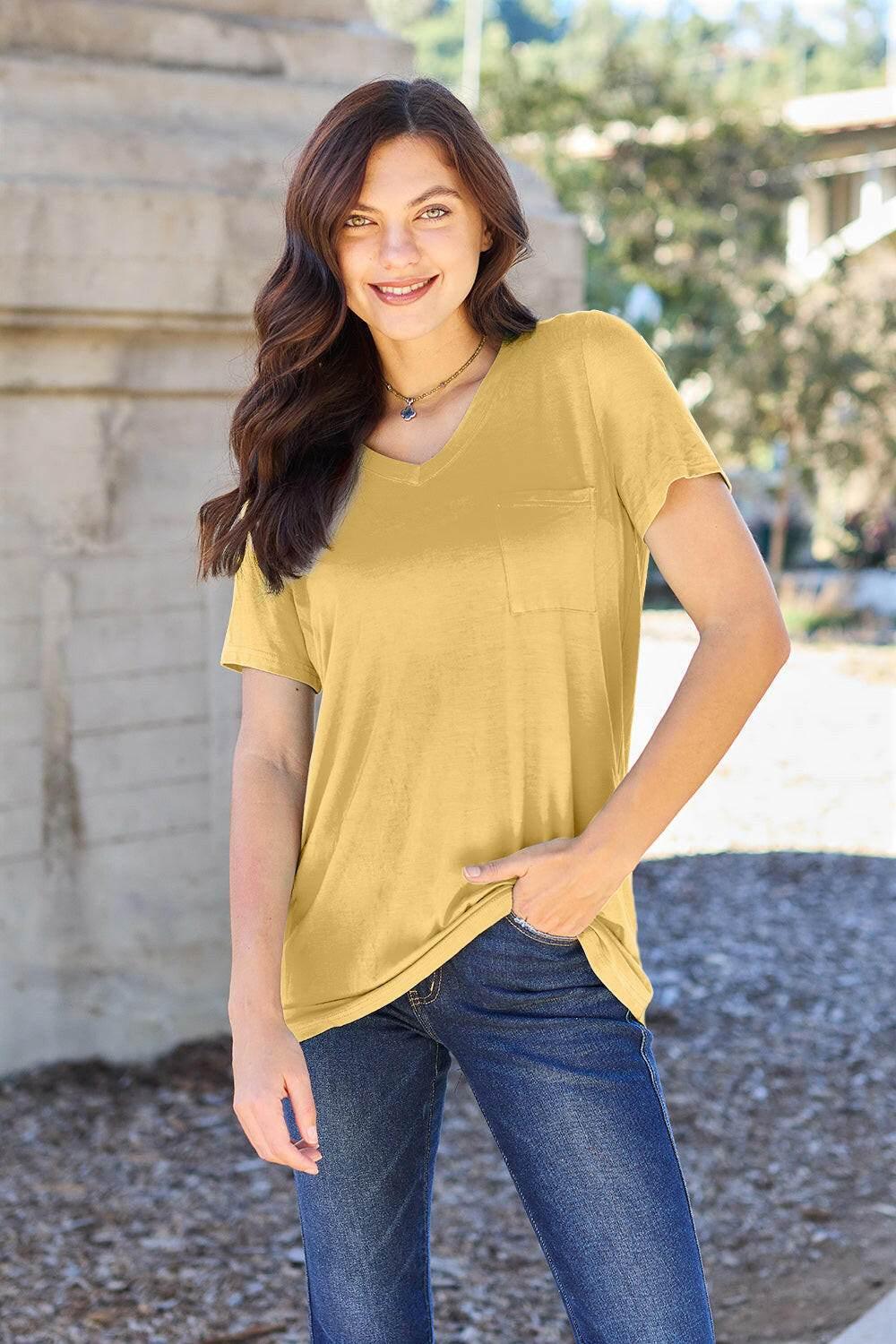 Basic Bae Bamboo Full Size V-Neck Short Sleeve T-Shirt - StyleLure