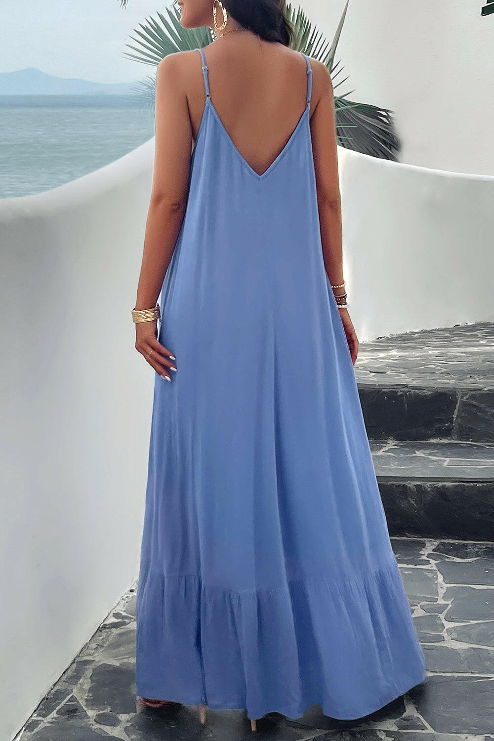 Devine Backless Maxi Cami Dress with Pockets - StyleLure