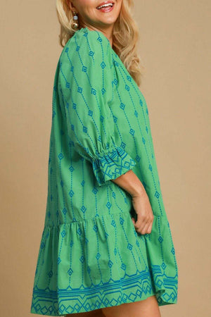 Umgee Full Size Tassel Embroidered Flounce Sleeve Mini Dress Plus Size - StyleLure